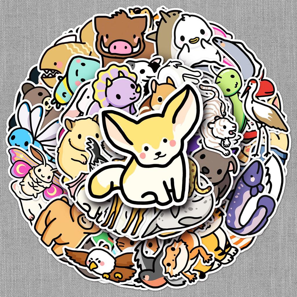 50pcs Cartoon Animal Graffiti Stickers - Cute Waterproof Decorations for Phone Cases & Suitcases