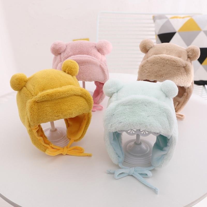 Stylish Kids Bonnet Hat with Earflaps Warm Lined Cap Soft & Warm Bear Baby Hat Ear Protections Cap for Boys & Girls Gift