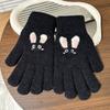 Rabbit Pattern Full Finger Embroidered Gloves Polyester Winter Warm Gloves  For Students