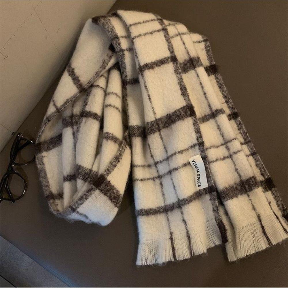 White Cashmere Scarves Warm Long Pashmina Fashion Plaid Scarf Women