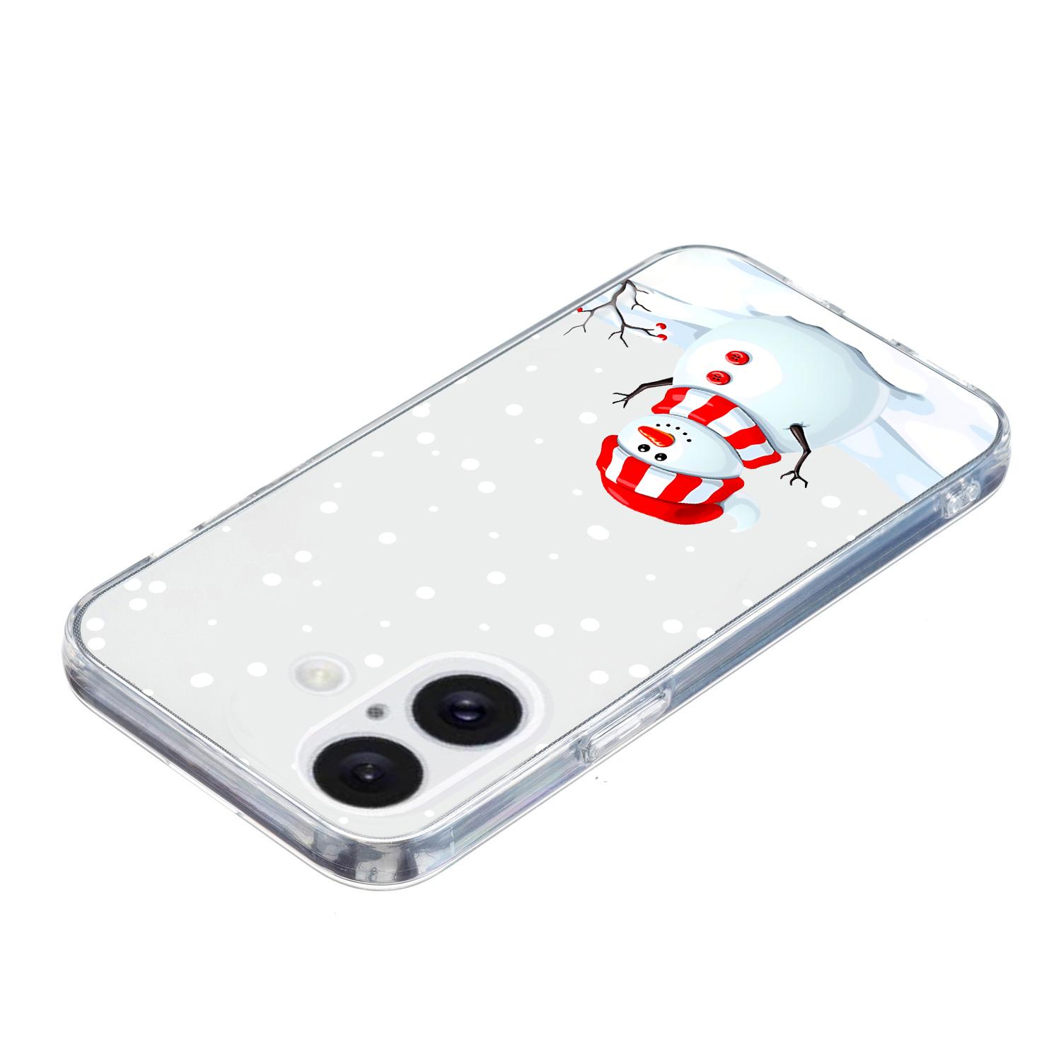 

For iPhone 16 Case Christmas Pattern Print Soft TPU Phone Protector Snowman