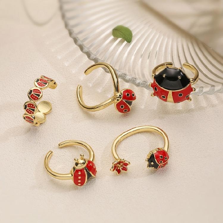 Six Dot Ladybugs Jewelry Adjustable Ring Size Vibrant Hand Painted Enamel Decoration Lightweight Copper Fashion Ring