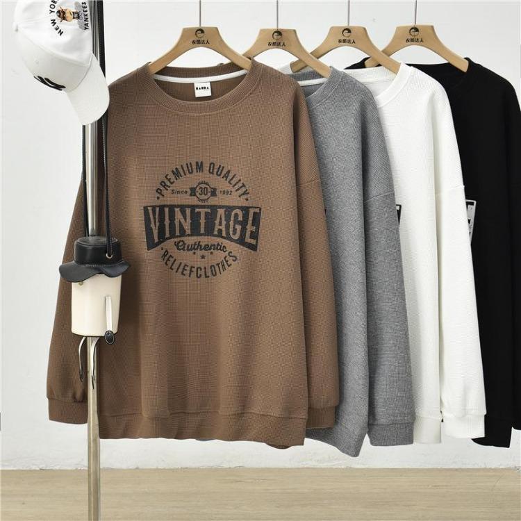 Women's Loose Long Sleeve Waffle Sweatshirt Plus Size Casual Pullover Top