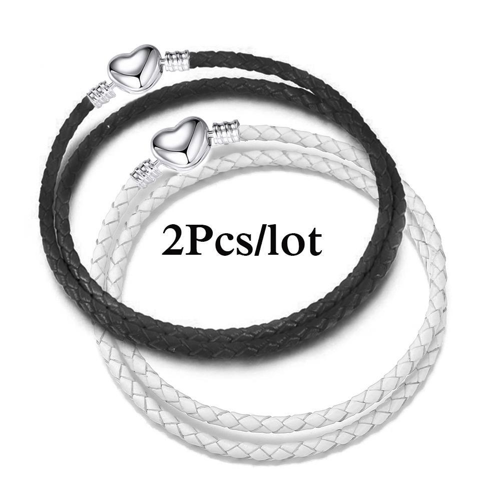 2Pcs/Lot Vintage Jewelry Leather Chain Bracelets Fit DIY Handmade Beads Charms Bracelet Couples Pulsera Jewelry For Women Men