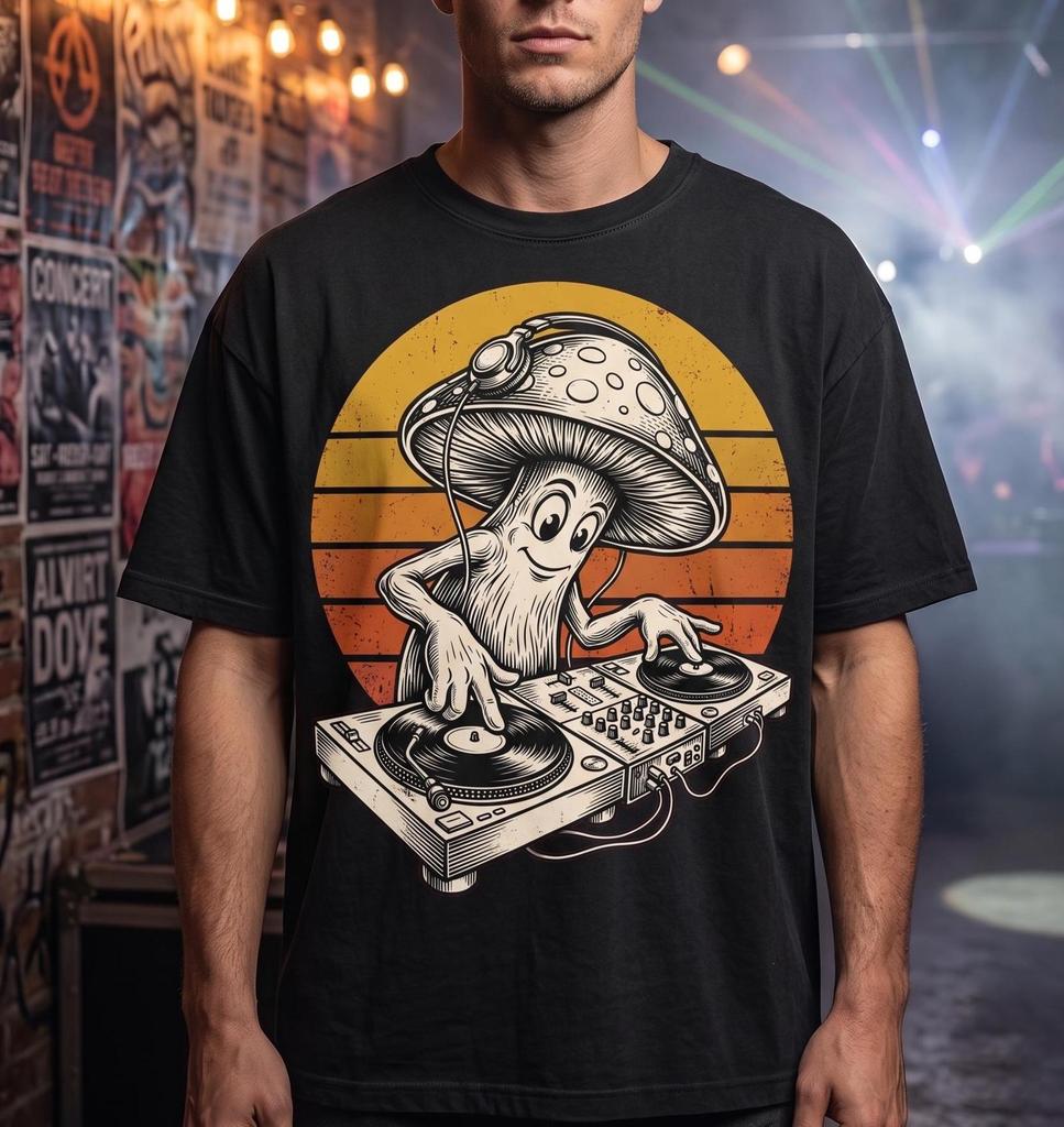Electronic Music Lover Shirt Mushroom DJ Retro Sunset EDM Rave Festival Electronic Music Premium TriBlend TShirt Festival