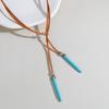 Retro Geometric Turquoise Double Pendant Velvet Leather Y-shaped Women's Necklace