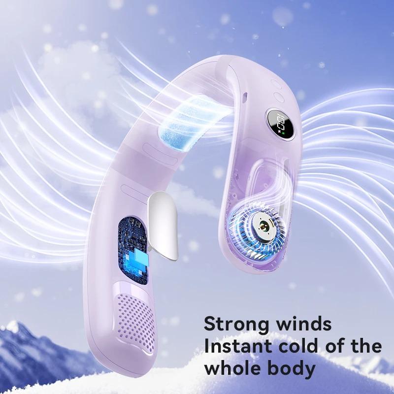 Wearable Neck Fan With TEC Semiconductor Cooling 5-Speed Bladeless Airflow USB Rechargeable Portable For Outdoor