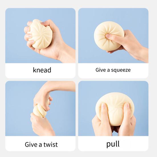 Stuffed Bun Slow Rebound Toy with Plastic Steamer Squishes Flexible TPR Stress Relief Funny Cute Bun Squeeze