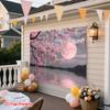 Sfondo Lago di Sakura Notturno 2D con Riflesso della Luna Rosa