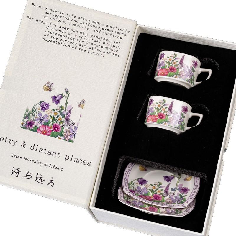 Violet Coffee Cup And Saucer Gift Box For Newcomers, High-Value Afternoon Tea Ceramic Cup Design Cup And Saucer Set