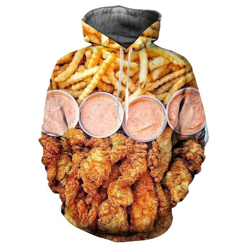 

Толстовка з гамбургером і картоплею фрі з 3D-принтом. Модна повсякденна смішна толстовка з візерунком фаст-фуду. Чоловічі довгі рукави. Велике пальто. 6XL