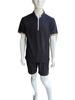 Summer Men's Waffle Texture Color Block Zipper Collar Short Sleeve Shorts Outdoor Set
