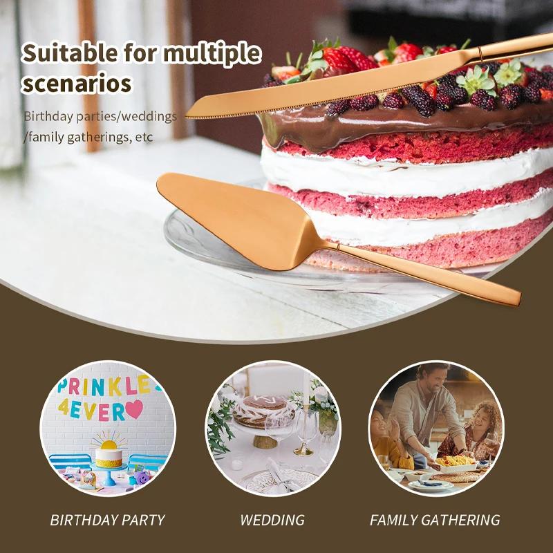 4Pcs Cake Server Cutlery Set Stainless Steel Cake Knife Fork Spatula Set Cheese Knife Pie Pizza Spatula Dessert Fork Flatware