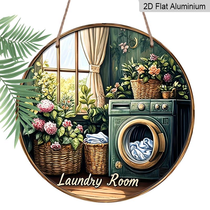 

2D Flat Aluminum Retro-style Laundry Room Themed Wall Decoration, Available in Various Sizes, Printed with The Word Bedroom and Decorated with 20*20cm