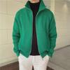 Men's Green Half-Turtleneck Knitted Cardigan with Stand Collar