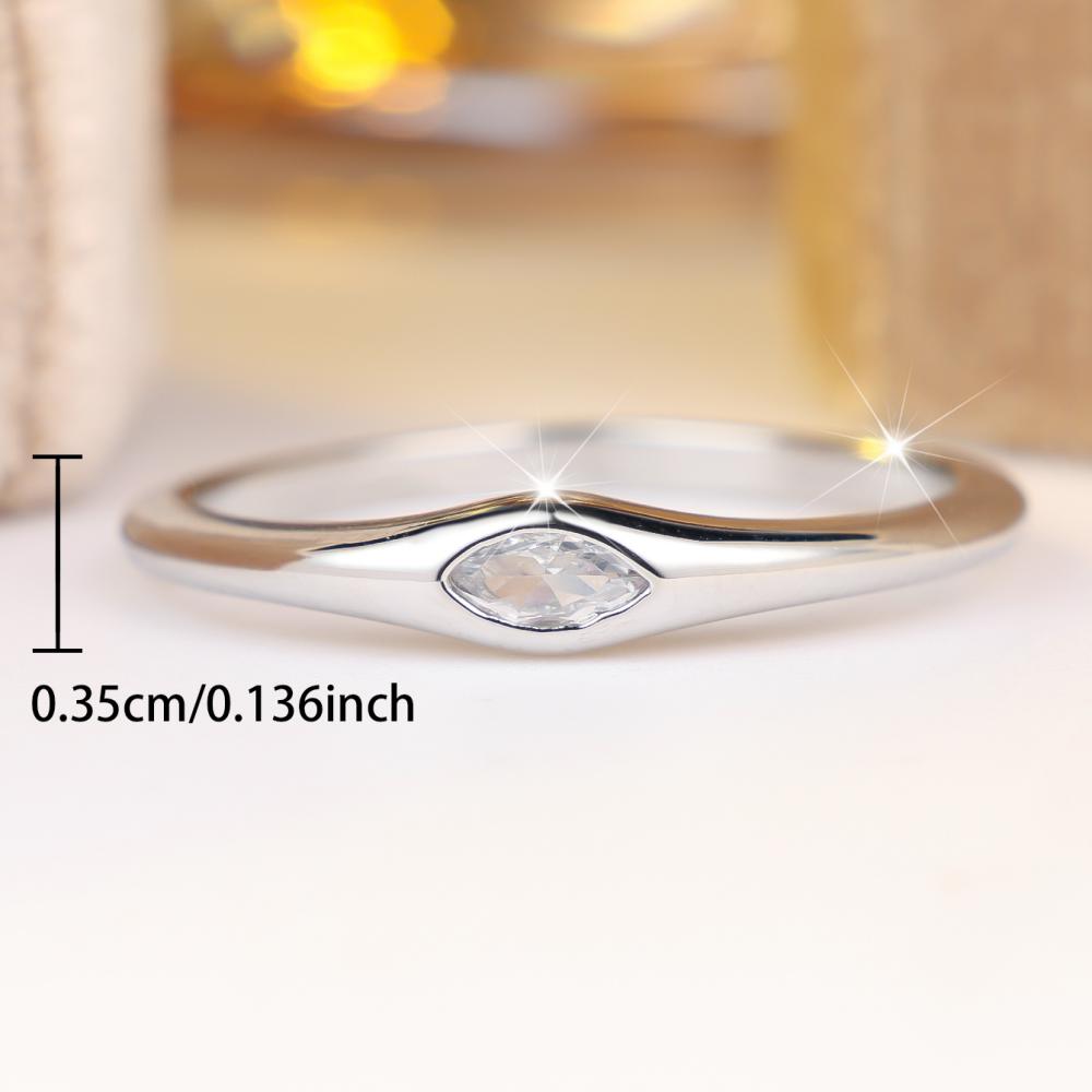 Minimalist Silver Color Marquise Zircon Ring for Women Daily Wear and Party