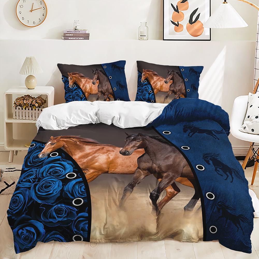 Quilt Cover Animal Horse Bed Cover Pillowcase Digital Printing Bedding Three-Piece Set