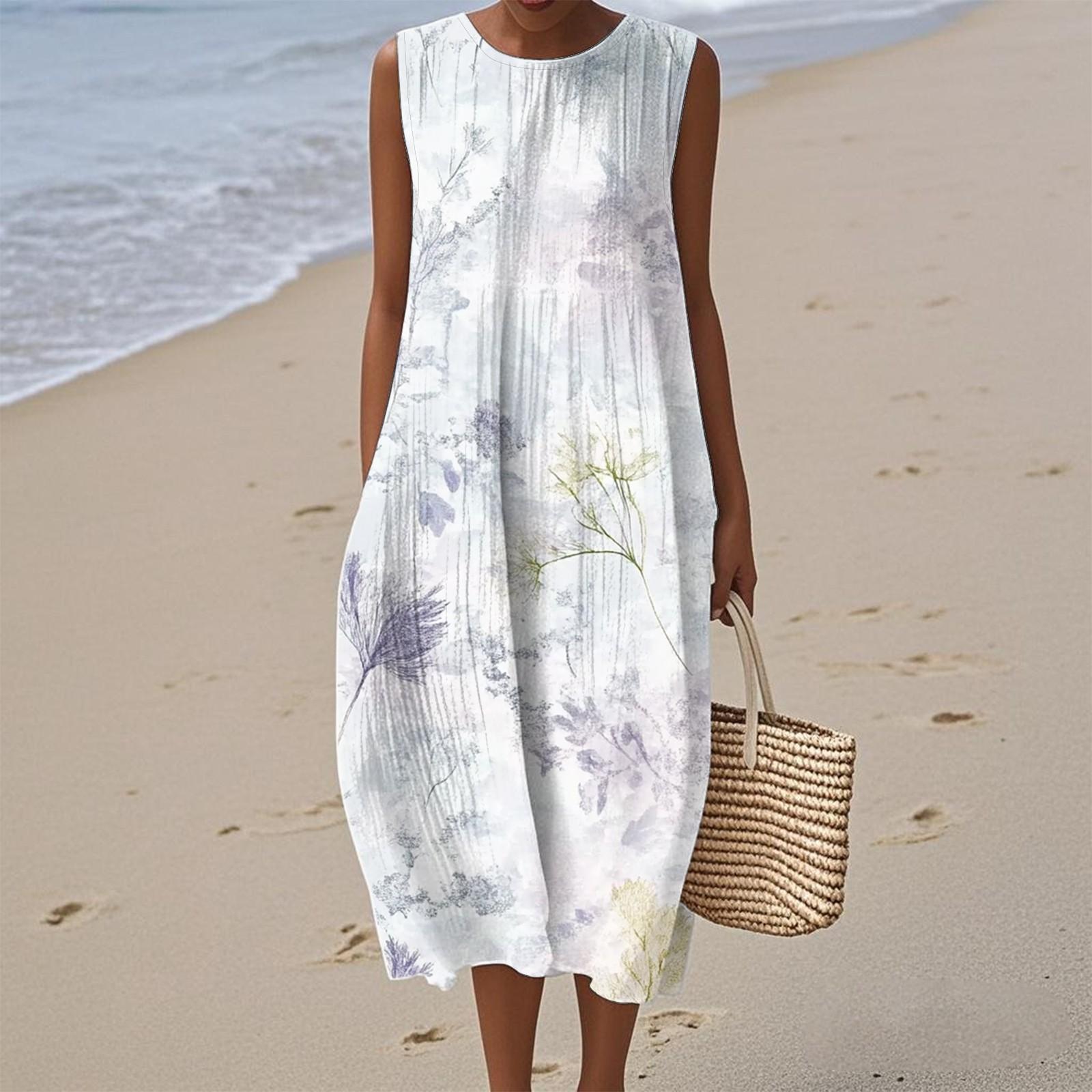 

Женское модное повседневное платье без рукавов с круглым вырезом и цветочным принтом, элегантное, темпераментное S белый