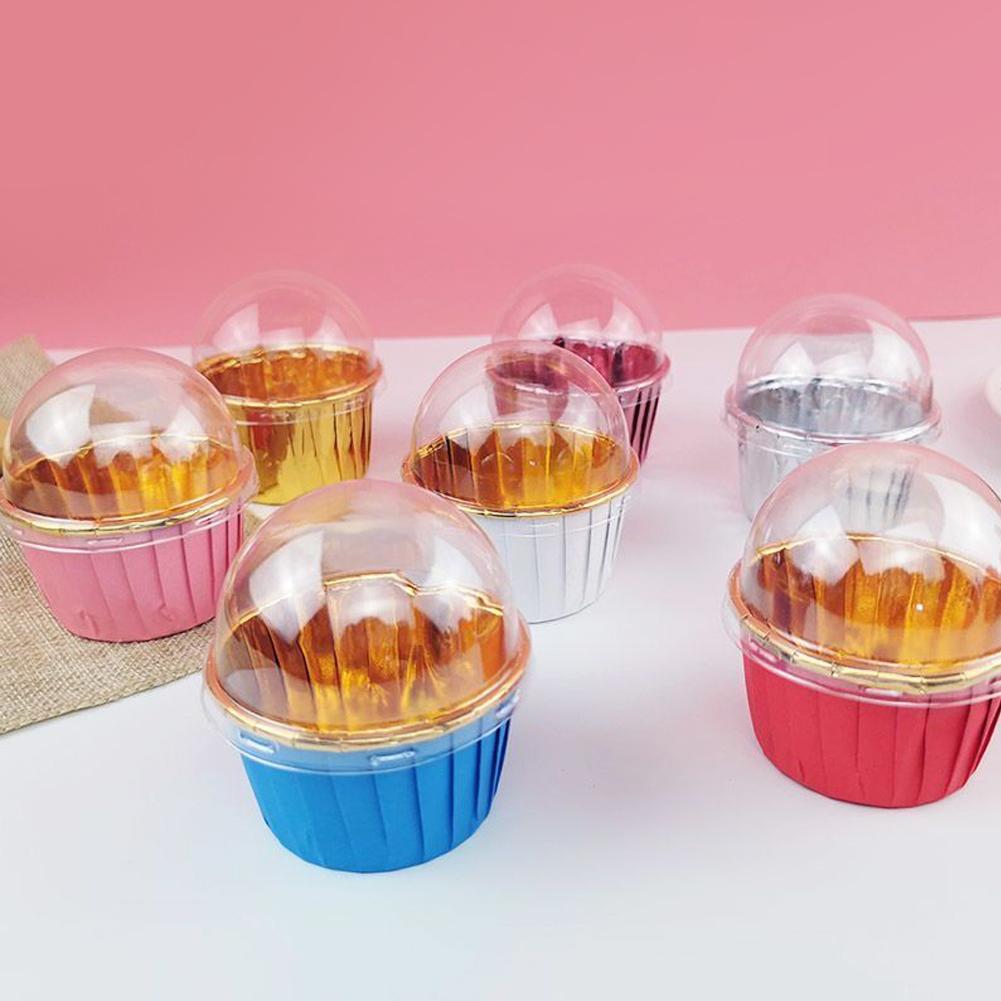 EY# 50 Pcs Cupcake Liners Disposable Ramekins Portable with 50Pcs Lids Baking Cu