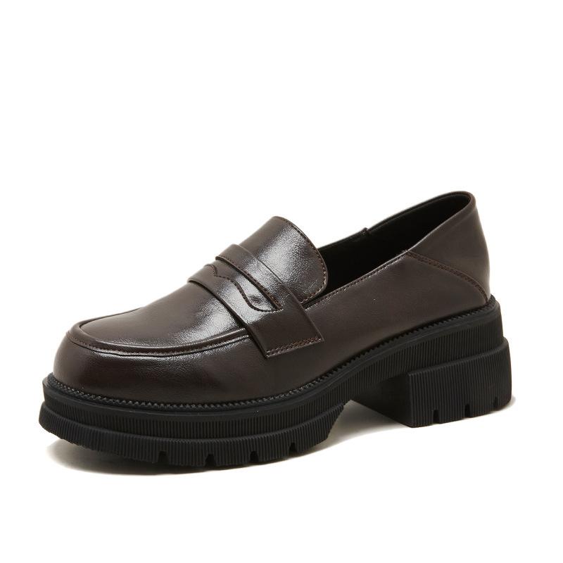 High heels small leather shoes women's 2025 new spring and autumn thick heel platform loafers British style retro soft leather single shoes women