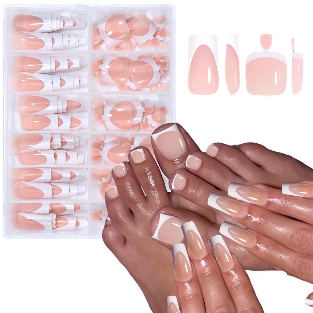 288PCS Nude Pink Fake Nails Colorful French Tips Full Cover Press On Nails for Hands & Feet DIY Manicure False Nails Art