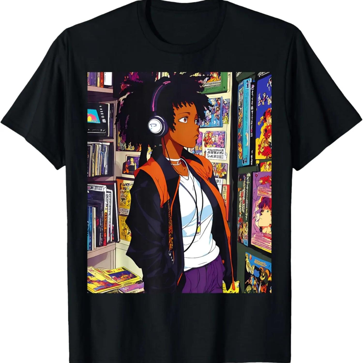 

Anime Black girl Lofi Music 90s Retro Afro Cartoon T-Shirt XXXXXL