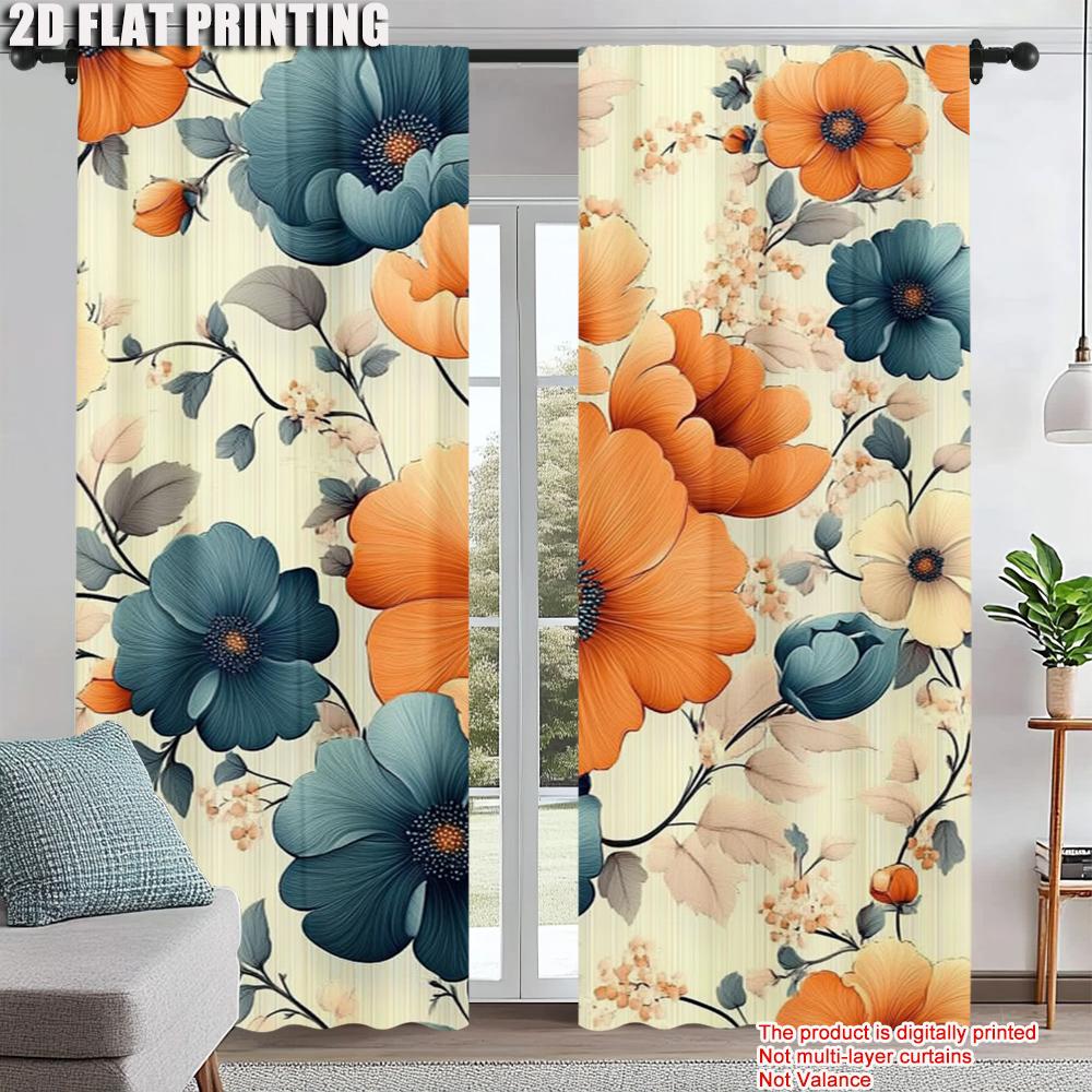 

2Pcs Elegant Vintage Floral Curtains Vibrant Flower Rod Pocket Window Treatment For Home Decor Living Room Bedroom Office 100*130 Rod Pocket 1pcs