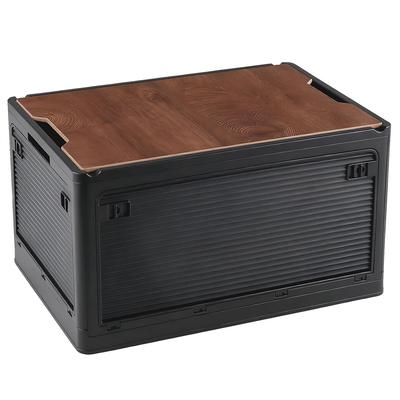 X XUNTAO Storage Box Folding Wooden Lid Case 5-Sided Opening Clothing Stackable Container (S Single Item Black)