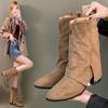 Thick Heeled Pointed Western Cowboy Boots, Short Boots for Women  Autumn and Winter Suede Leg Boots