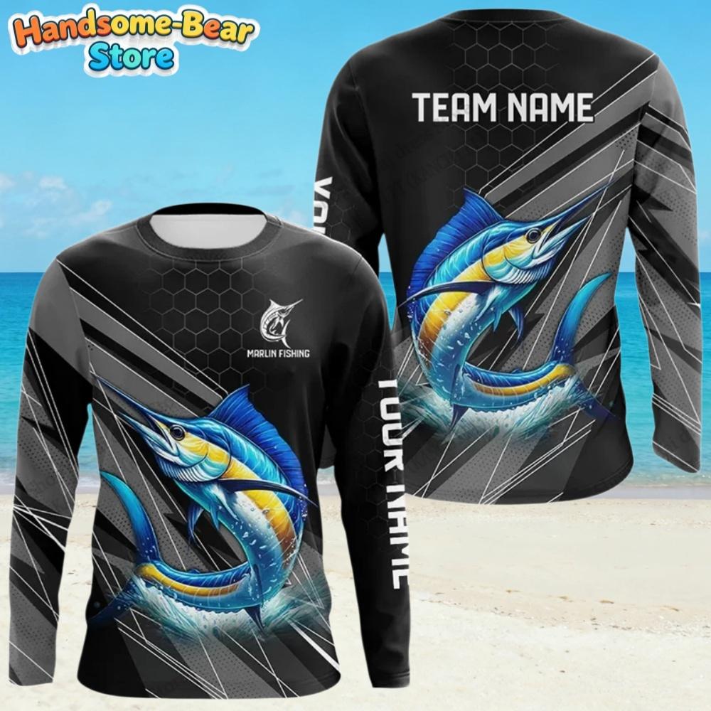 Men's T-Shirt Fishing Pattern Fashion Autumn Long Sleeve Casual Comfortable Boys Top Outdoor Sportswear Children's Clothing
