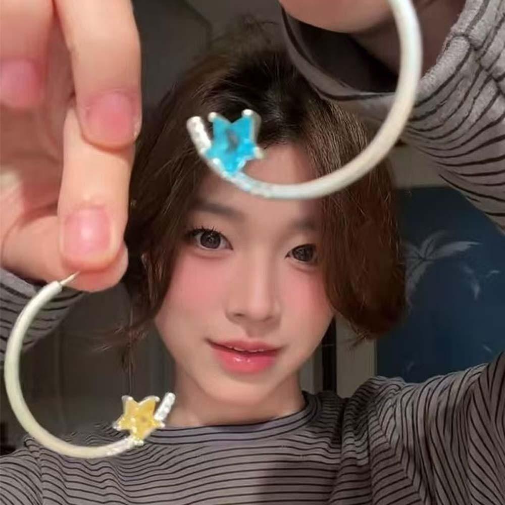 1 pair Hypoallergenic Nickel-Free Celestial Open Hoops Shiny Zircon Studs Birthday Gift for Her