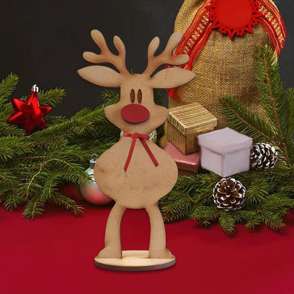 Christmas Reindeer Decor Standing Tabletop Decoration Rustic Wooden