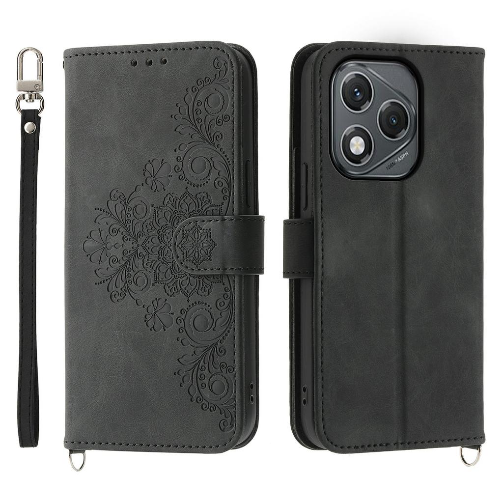 For Honor 400 Lite 5G Case Flower Pattern PU Leather Wallet Phone Cover with Strap