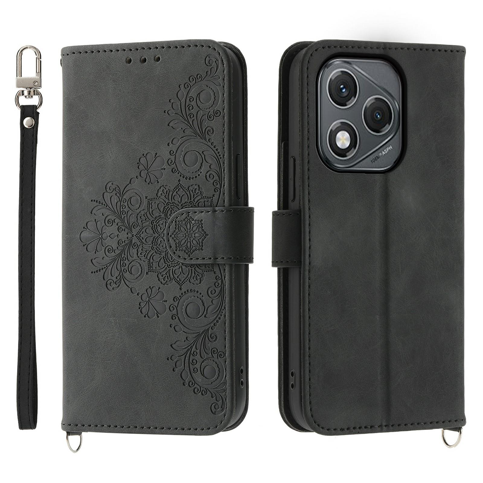 

Чохол для Honor 400 Lite з квітковим візерунком, гаманець з ПУ шкіри, чохол для телефону з ремінцем Black