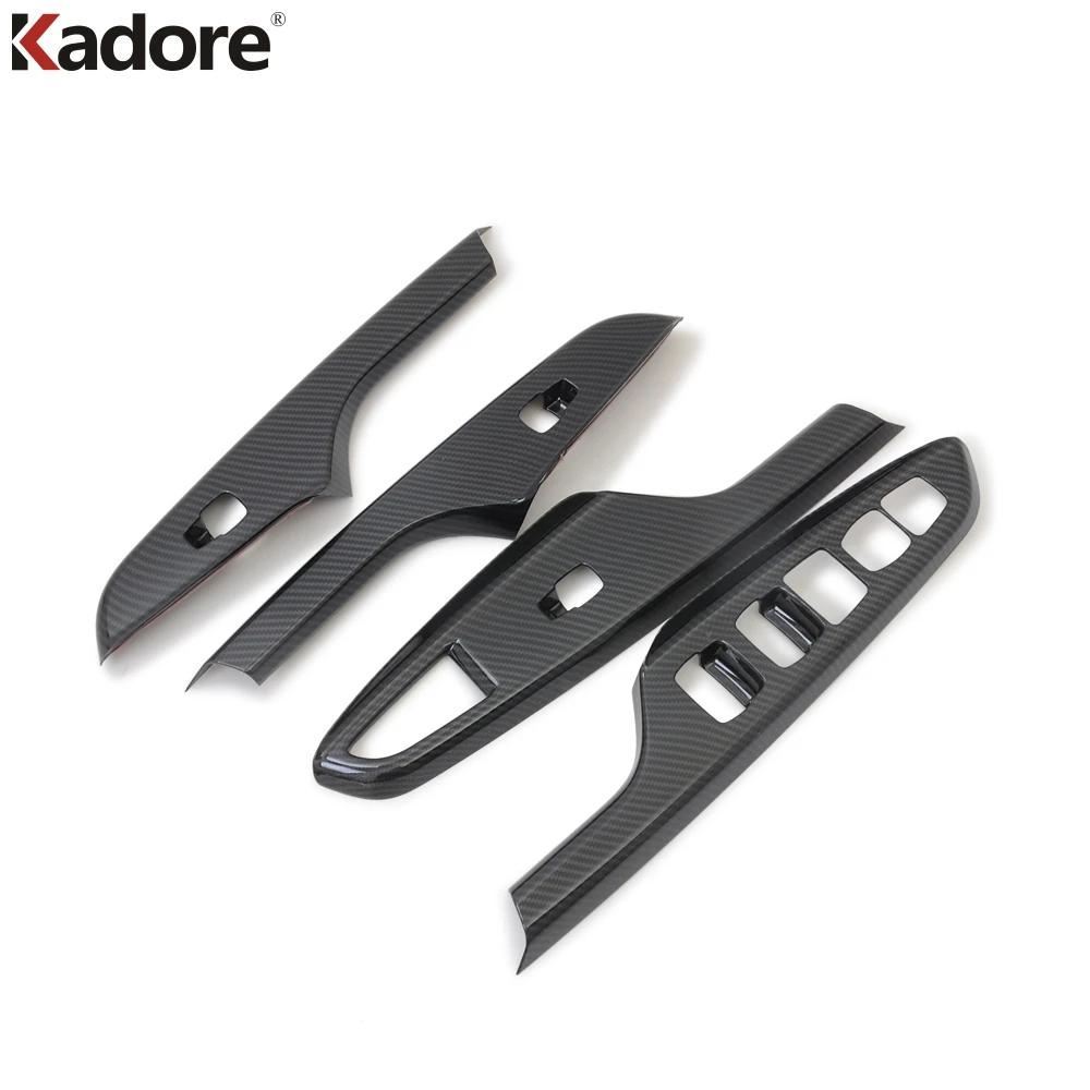 Car Interior Door Window Lift Switch Button Panel Cover Trim For Hyundai Kona Encino Kauai 2017- Carbon Fiber Accessories