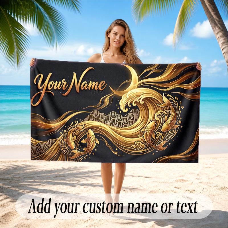 Decorative Artwork Theme Quick Dry Beach Towel Custom Name Text Print Large Sand Resistant Towel Beach Vacation