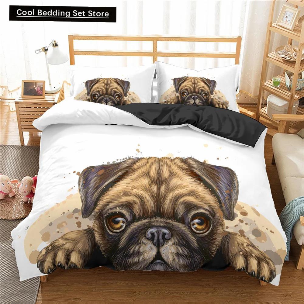 Cute Animal Bedding Set Cartoon Pug Dog Duvet Cover Sets Kids Comforter Cover Queen King Twin Single Size Polyester Quilt Cover