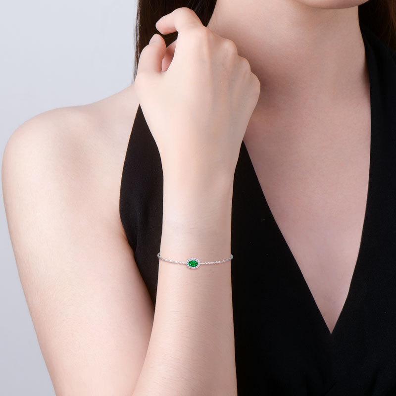 Silvere Glam A New Oval Emerald Bracelet From Europe And America, A Retro Feminine Jewelry S925 Sterling Silver Chain