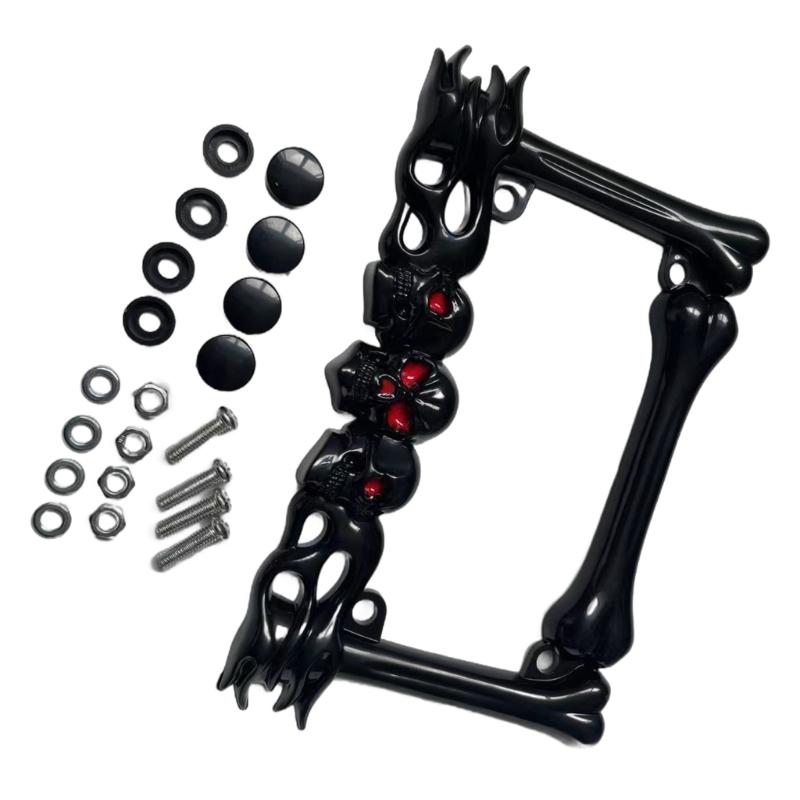 

UniversalLicense Plate Frame with 3D Skull Head Decorations Motorcycle Number Plate Cover Bracket чёрный