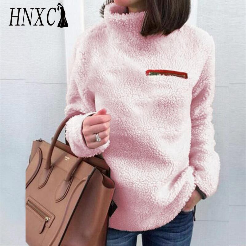 

HNXC женские модные повседневные однотонные принты осень-зима с длинным рукавом свободные свитера с высоким воротом S розовый