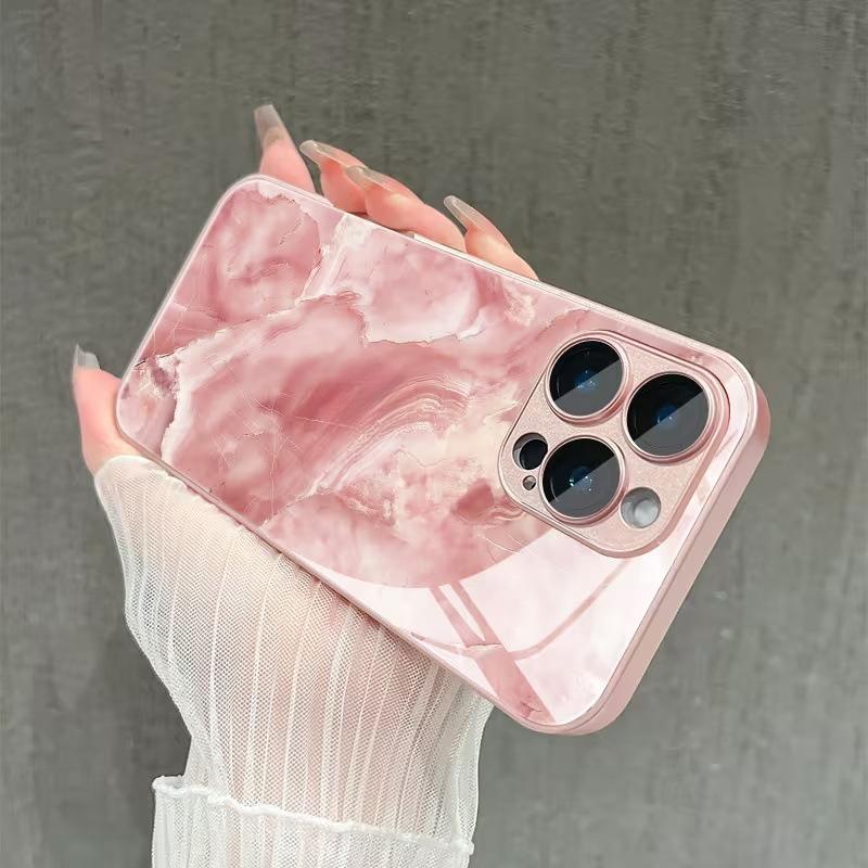Integrated lens frame gilt marble pattern iPhone15promax mobile phone case tempered glass protective case