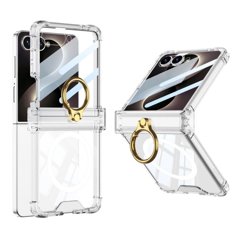 Transparent Shockproof Flip Phone Case Galaxy Z 8 With Built-in MagSafe Magnet Ring Stand Air Cushion Hinge