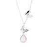 Pink chalcedony butterfly necklace women's light luxury simple temperament niche design sense exquisite versatile tide water drop collarbone chain