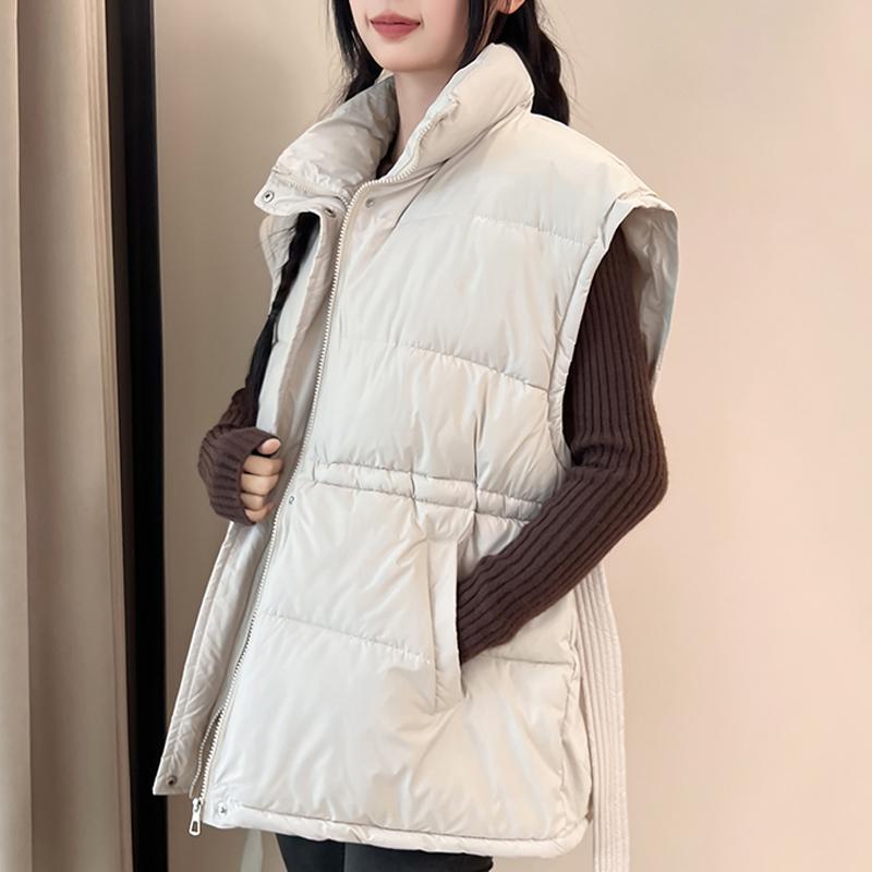 Fashion Winter Warm Vest Woman Outerwears With Belt Sleeveless Parka Casual Thick Women's Jackets
