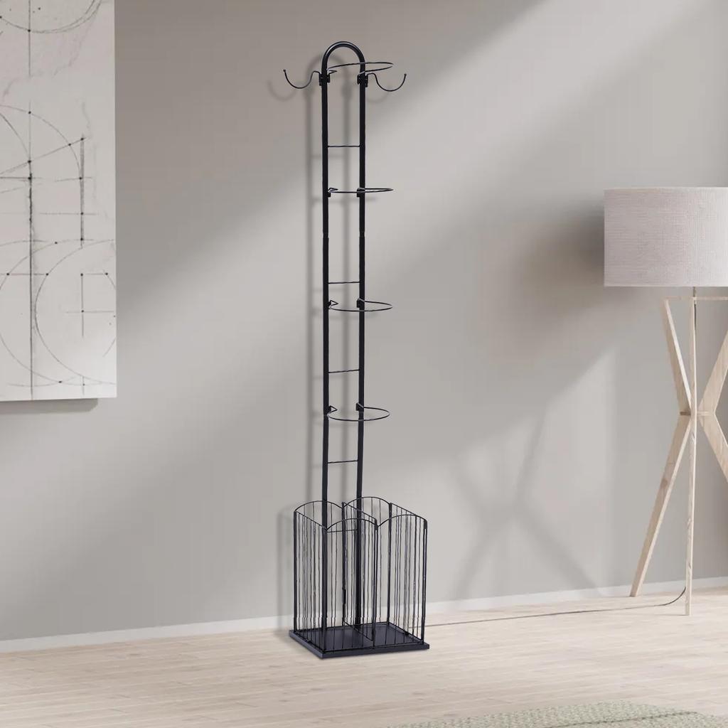 Iron Sports Ball Storage Rack, Black Modern Ball Holder Stand with 4 Basket Organizer, Free Standing Basketball Soccer Ball Cage