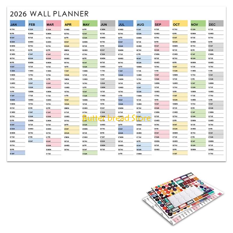 W89C 2026 Wall Calendar Planner 2026 Full Year to View Calendar Wall Yearly Planner Family Home Organiser for Daily Planning