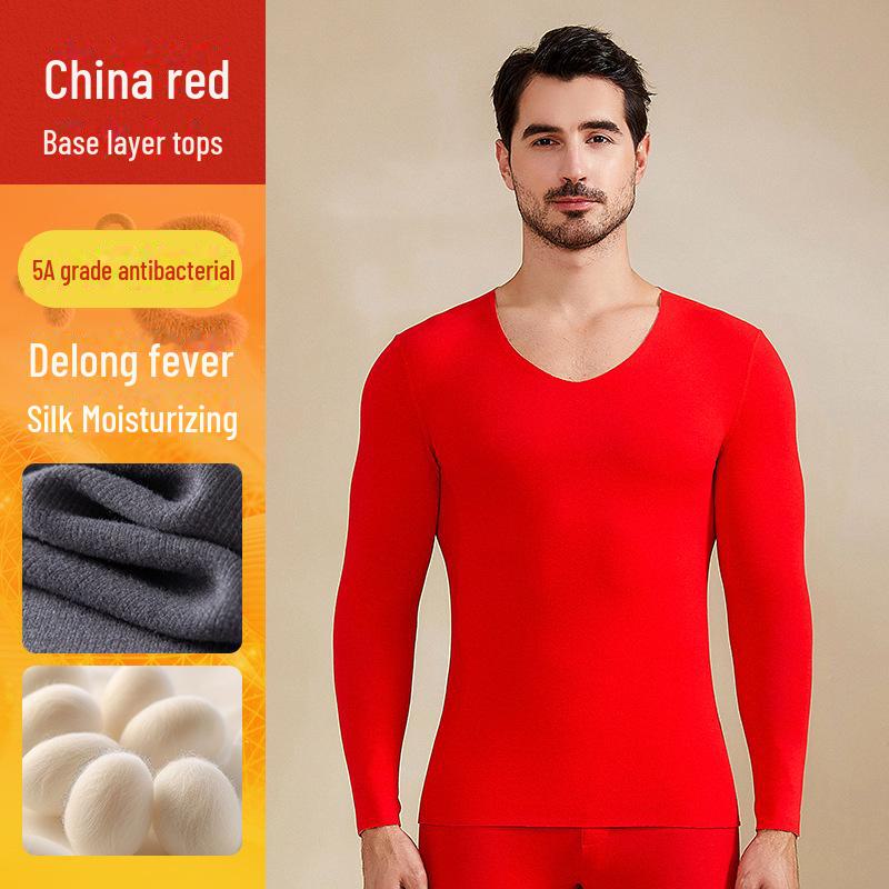Men's V-Neck Cashmere Silk Velvet Thermal Underwear Set