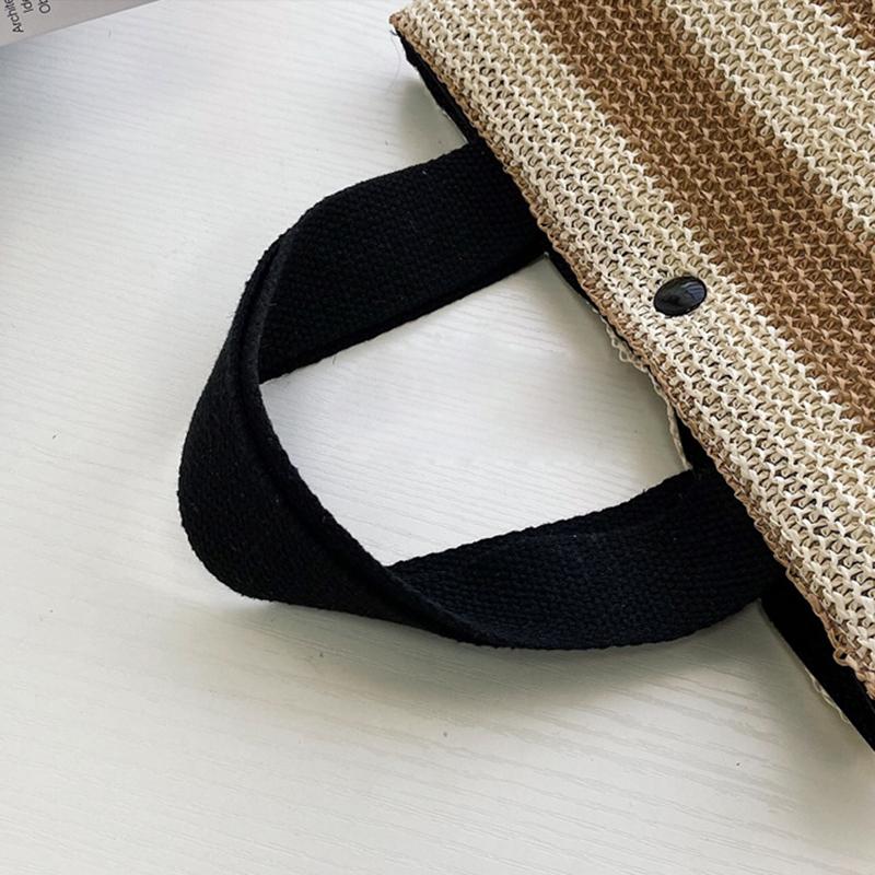 Summer Stripe Straw Bag Dam Casual Liten Väven Handväska Stor kapacitet Handgjord Strandrotting Tygväska