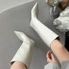 Fashion 2025 Fashion Sexy Pointed Low Heels Knee Long Boots Women's Spring/Autumn PU Sewing Party Ball Western Boots 35-40