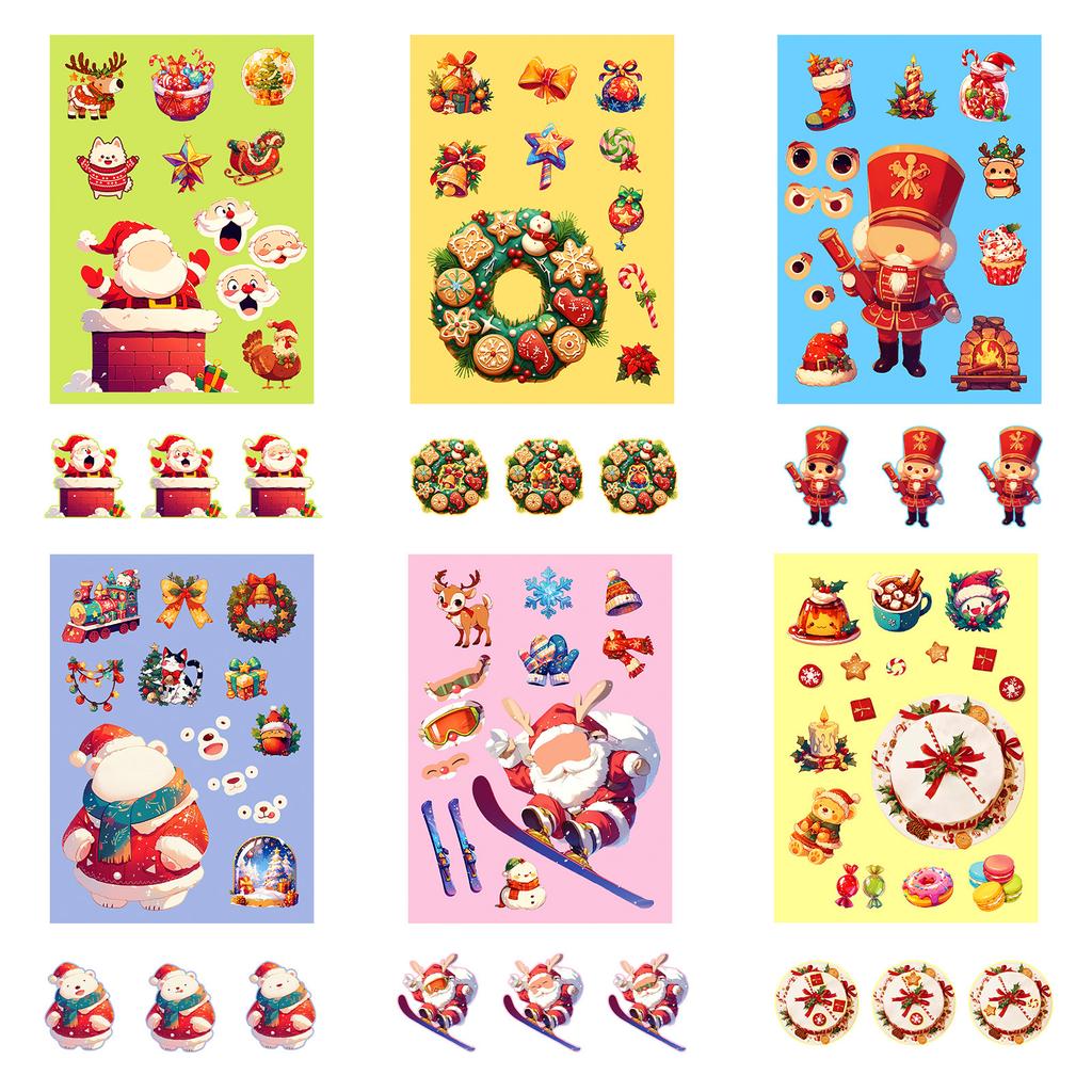 6 Packs Christmas Series Face-Changing Stickers Cute Cartoon Santa Claus Wreath Goo Ka Stickers Children'S Interactive Toys